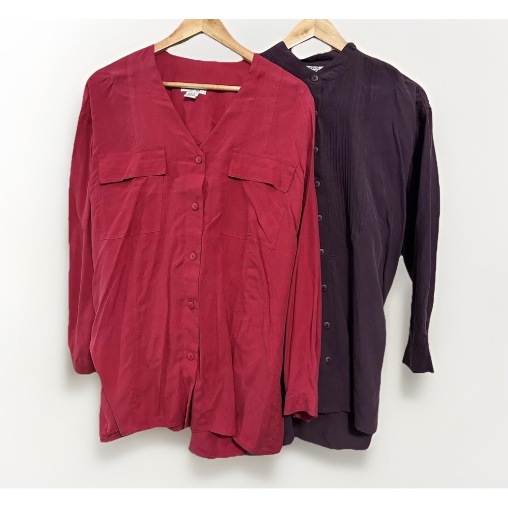 VTG Sostanza Small Lot Of 2 Button Down 100% Silk Purple & Red